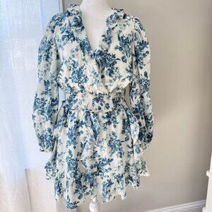 LoveShackFancy x Gap Blue and White Floral Mini Dress Women's Size Medium